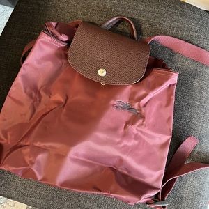 maroon longchamp le pliage backpack